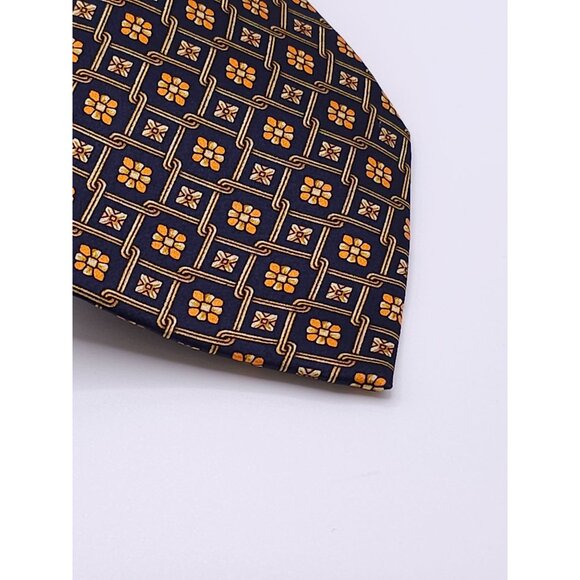 Paco Rabanne Mens Silk Tie Geometric Floral Pattern Navy & Gold Made In Italy - Picture 13 of 13